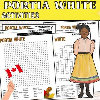 Preview of Portia White Canadian Black History Month Activity Fun Worksheets Puzzles