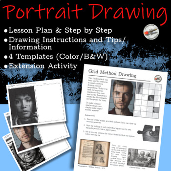 Portrait Drawing Lesson. Easy no prep portrait lesson using pencils. Includes detailed plan and art history portrait information, drawing templates and high quality images