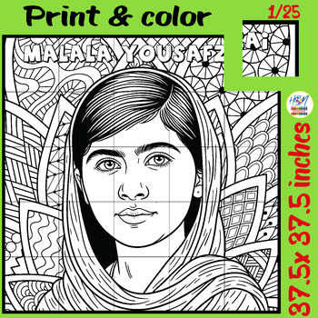 Preview of Portrait of Courage: The Malala Yousafzai Collaborative Coloring Poster Activity