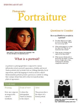 Preview of Portraiture and Photography Work Booklet and 3 Homework Assignments
