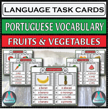 Preview of Portuguese Assessment Task Cards - Fruits and Vegetables