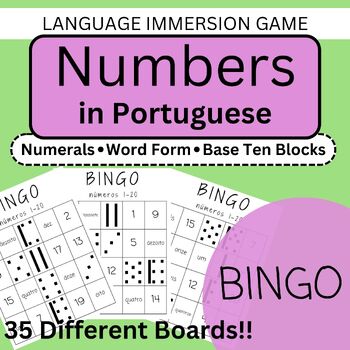 Preview of Portuguese BINGO Numbers 1-20 Numeral, Pictorial and Word Form Practice