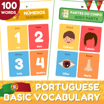 Preview of Portuguese Basic Vocabulary Flashcards | English-Portuguese Picture Dictionary
