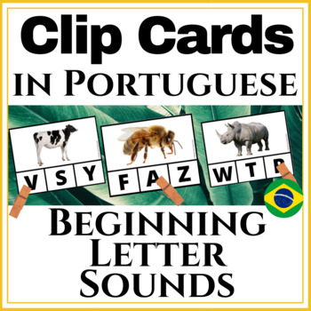 Preview of Portuguese Beginning Sounds Clip Cards | ANIMALS Real Photos | Montessori
