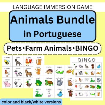 Preview of Portuguese Bundle with Farm Animals and Pets, Games Cards and BINGO