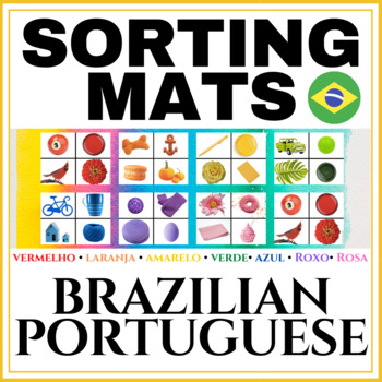 Preview of Portuguese COLOR sorting mats with REAL pictures | Mats de Classificação de Cor