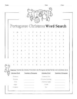 Preview of Portuguese Christmas Word Search Worksheet