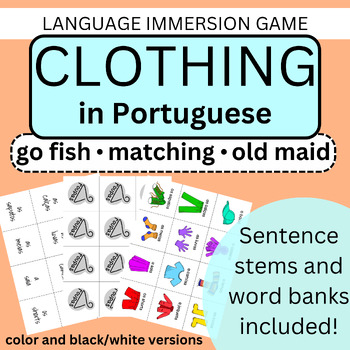 Preview of Portuguese Clothing Games Printable Cards and Sentence Stems