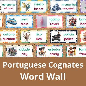 Preview of Portuguese Cognates Word Wall | 100 Level A1 Cognate Words