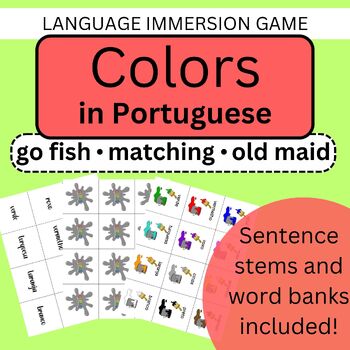 Preview of Portuguese Color Games Printable Cards and Sentence Stems