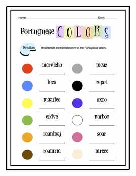 Portuguese Colors Worksheet Packet By Sunny Side Up Resources TPT