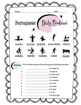 Preview of Portuguese Daily Routine Worksheet Packet