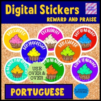 Preview of Portuguese Digital Stickers - Cute Cupcakes - Seesaw™️ or Google Apps™️