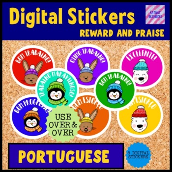 Preview of Portuguese Digital Stickers - Cute Winter Animals - Seesaw™️ or Google Apps™️