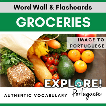 Preview of Portuguese | EDITABLE Food: Groceries Word Wall & Vocabulary Flashcards