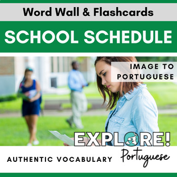 Preview of Portuguese EDITABLE School Classes & Schedule Word Wall & Vocabulary Flashcards