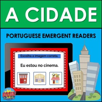 Preview of Portuguese Emergent Readers: A Cidade (Places in the City) BOOM CARDS