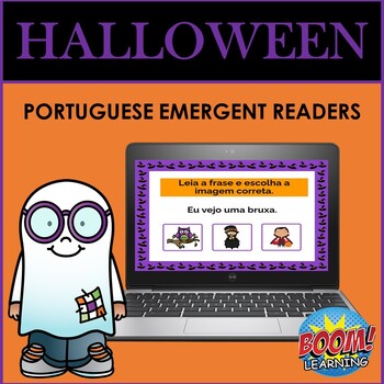 Preview of Portuguese Emergent Readers BOOM CARDS: HALLOWEEN - O DIA DAS BRUXAS