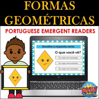 Preview of Portuguese Emergent Readers: Formas Geométricas/Shapes in Portuguese BOOM CARDS