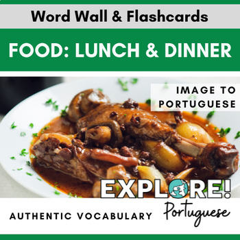 Preview of Portuguese EDITABLE Food: Lunch & Dinner Word Wall & Vocabulary Flashcards