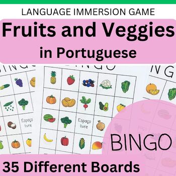 Preview of Portuguese Fruits and Vegetables BINGO with 35 Different Cards