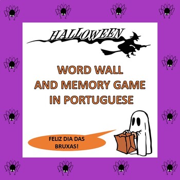 Preview of Portuguese Halloween Memory Game and Word Wall: O Dia das Bruxas