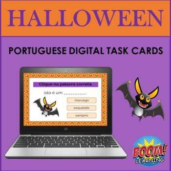 Preview of Portuguese Halloween Vocabulary BOOM CARDS: O Dia das Bruxas