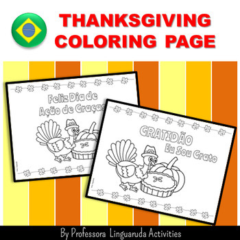 Preview of Portuguese Happy Thanksgiving Coloring page - Turkey Day Greeting Card