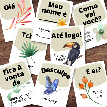 Preview of Portuguese Language EIGHT Phrases Phase Flash Cards Illustrated *Full Color*