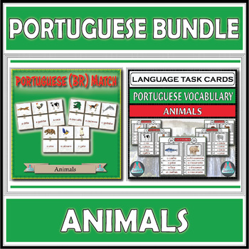 Preview of Portuguese Match & Assessment Task Cards - Animals Bundle