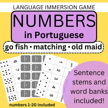 Preview of Portuguese Numbers Games 1-20 Printable Cards and Sentence Stems