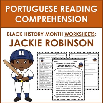 Preview of Portuguese Reading Comprehension: BHM (Jackie Robinson) WORKSHEETS