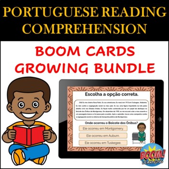 Preview of Portuguese Reading Comprehension Boom Cards: GROWING BUNDLE