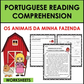 Preview of Portuguese Reading Comprehension: Farm Animals/Animais da Fazenda Worksheets