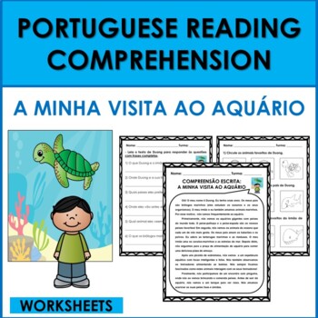 Preview of Portuguese Reading Comprehension: PORTUGUESE OCEAN/AQUARIUM ANIMALS WORKSHEETS