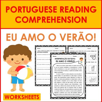 Preview of Portuguese Reading Comprehension: PORTUGUESE SUMMER (O VERÃO) WORKSHEETS