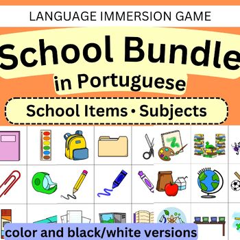Preview of Portuguese School Bundle includes 3 Game Card Decks and 1 BINGO