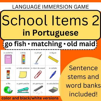Preview of Portuguese School Items Expansion Pack Games Printable Cards and Sentence Stems