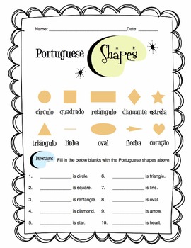 Preview of Portuguese Shapes Worksheet
