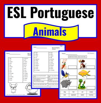 Preview of Portuguese Speakers ESL Newcomer Activities: Animals Worksheets-Vocabulary
