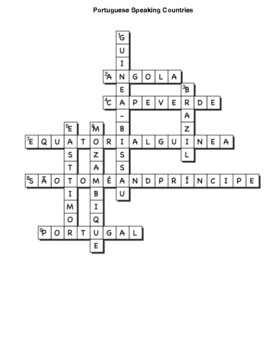 Portuguese Speaking Countries Crossword with map as clues TPT