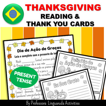Preview of Portuguese Thanksgiving Reading & Thank You Cards - Ação de Graças