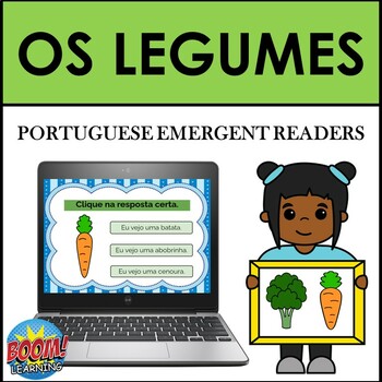 Preview of Portuguese Vegetables Emergent Readers: Os Legumes BOOM CARDS