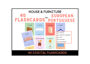 Preview of Portuguese Vocabulary Flashcards for Furniture & More !