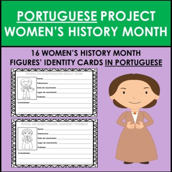 Preview of Portuguese Women's History Month: Portuguese Project Worksheets (16 Figures)