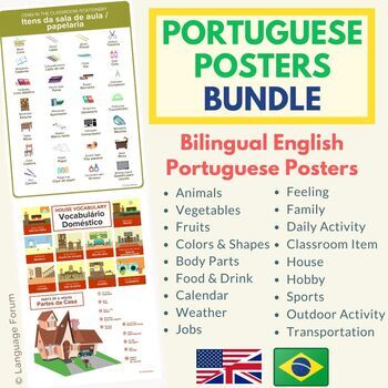 Preview of Portuguese posters bundle (with English translations) | Brazilian Portuguese