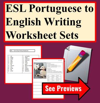 Preview of Portuguese to English ESL Writing Worksheets-Writing-Picture Prompts-Vocabulary