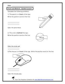 position front behind teacher worksheet pack by math worksheets land