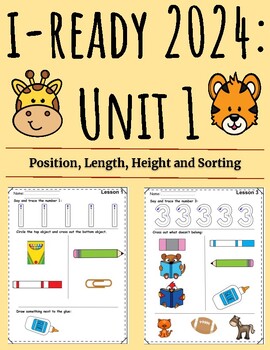 Preview of Position, Length, Height,Sorting: Iready 2024 Unit 1-Kinder (9 Worksheets)