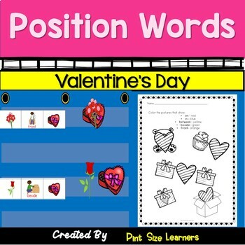 Preview of Position Words Activities & Worksheets | February Math Centers | Valentine's Day